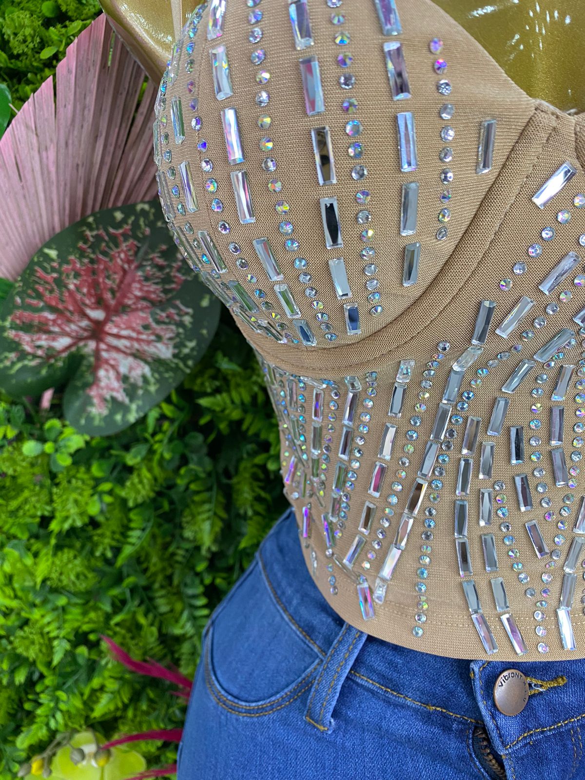 TOP CORSET CON CRISTALES NUDE