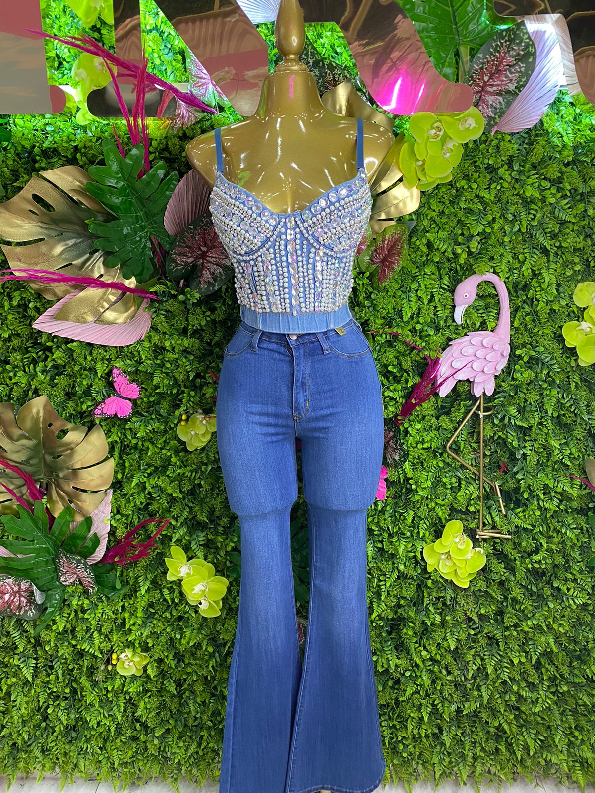 TOP CORSET CON APPS AZUL MEZCLILLA