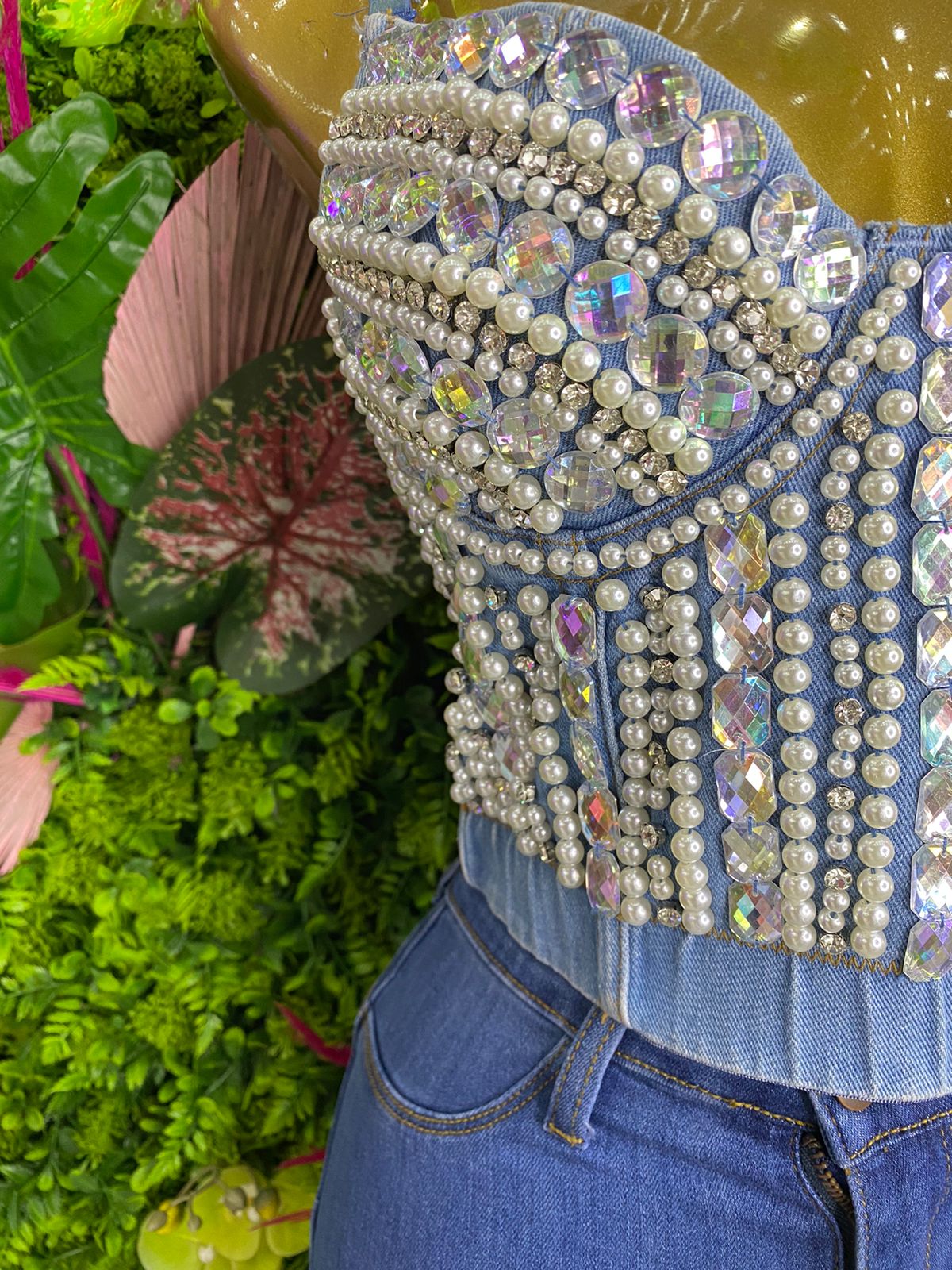 TOP CORSET CON APPS AZUL MEZCLILLA