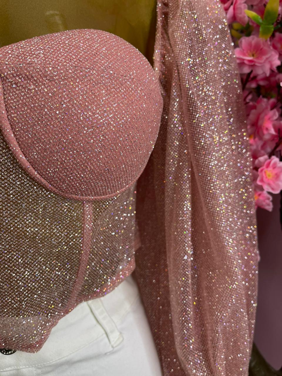 BLUSA TOP CON GLITTER PRINCESA ROSA