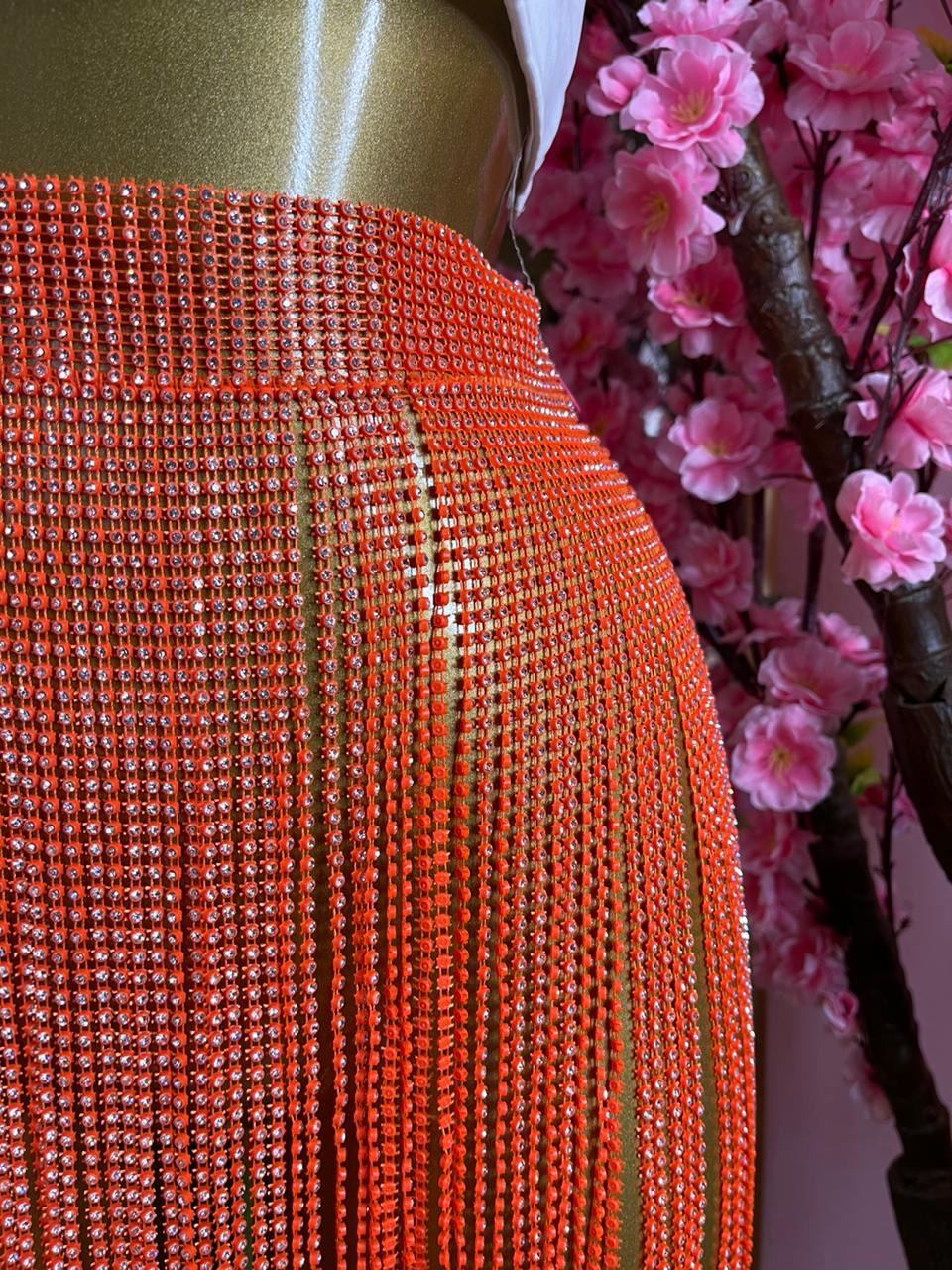 FALDA TIRITAS BRILLOS NARANJA