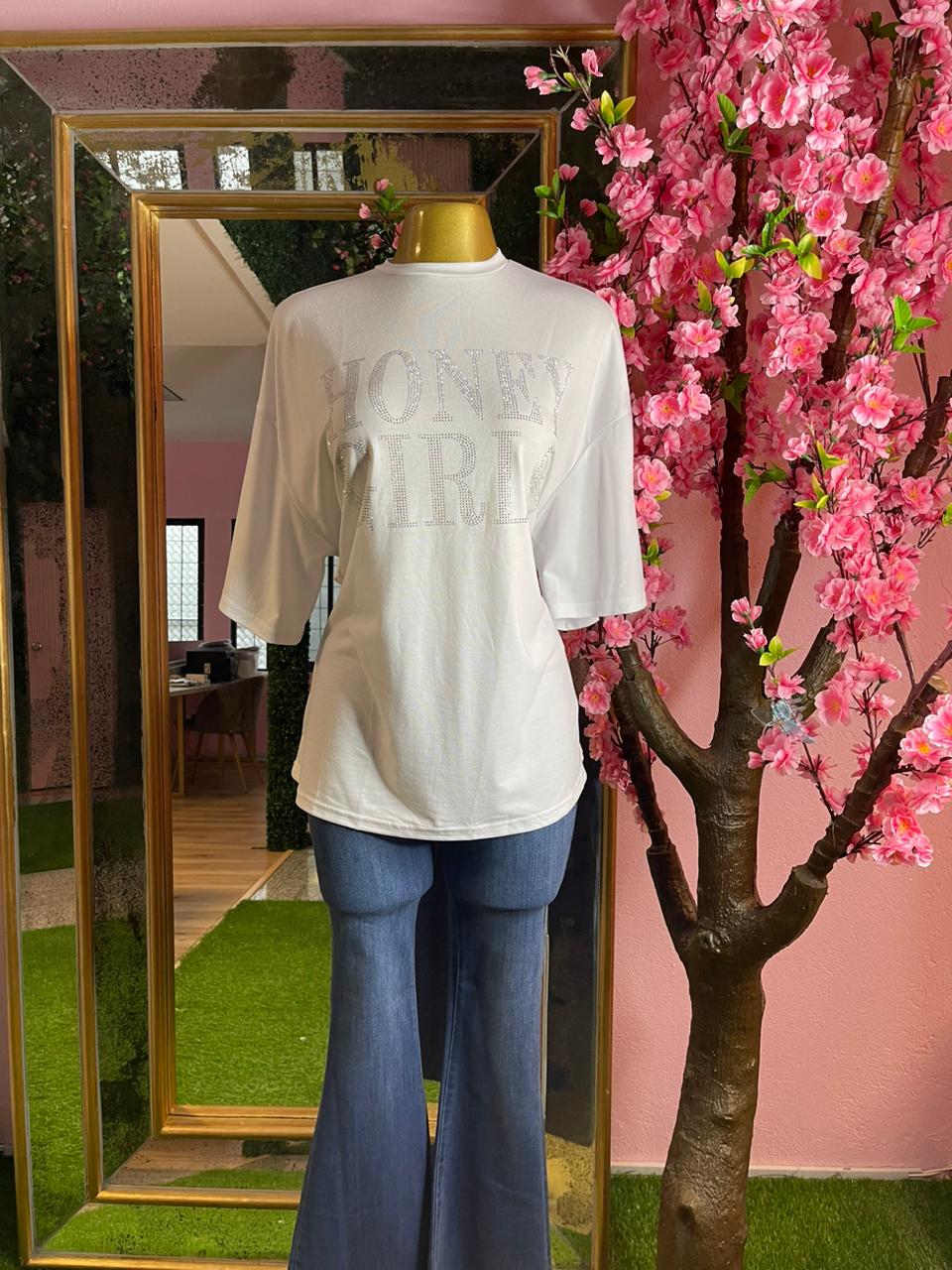 BLUSON PLAYERA HONEY BRILLOS BLANCA