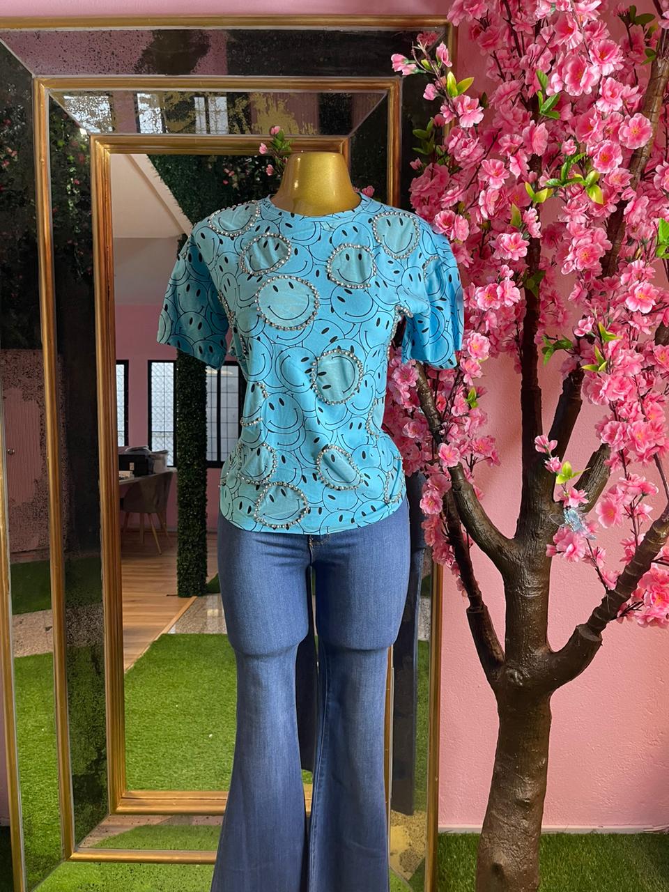 BLUSA BROQUELES EMOJI AZUL