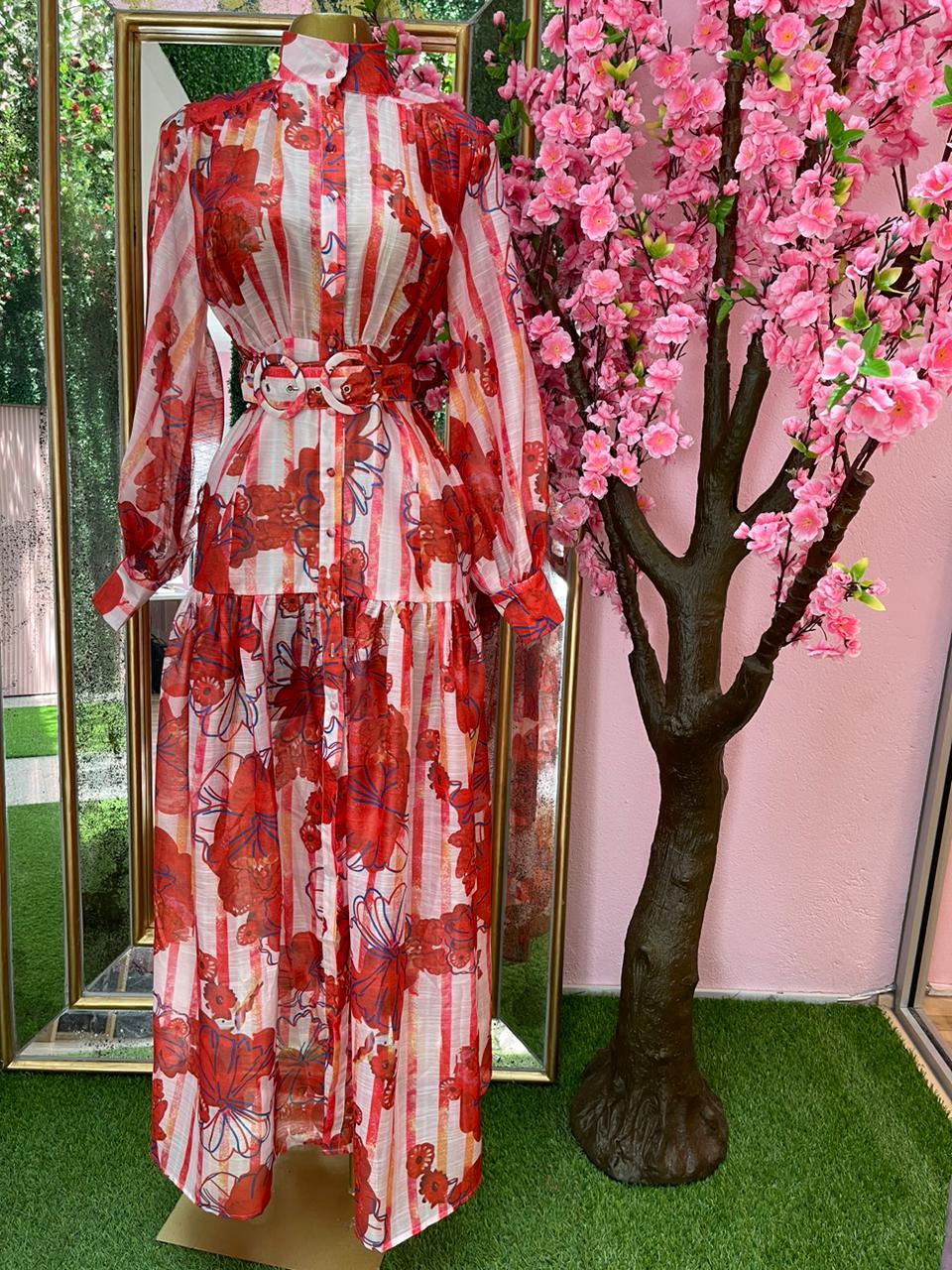 VESTIDO ML FLORAL NARANJA