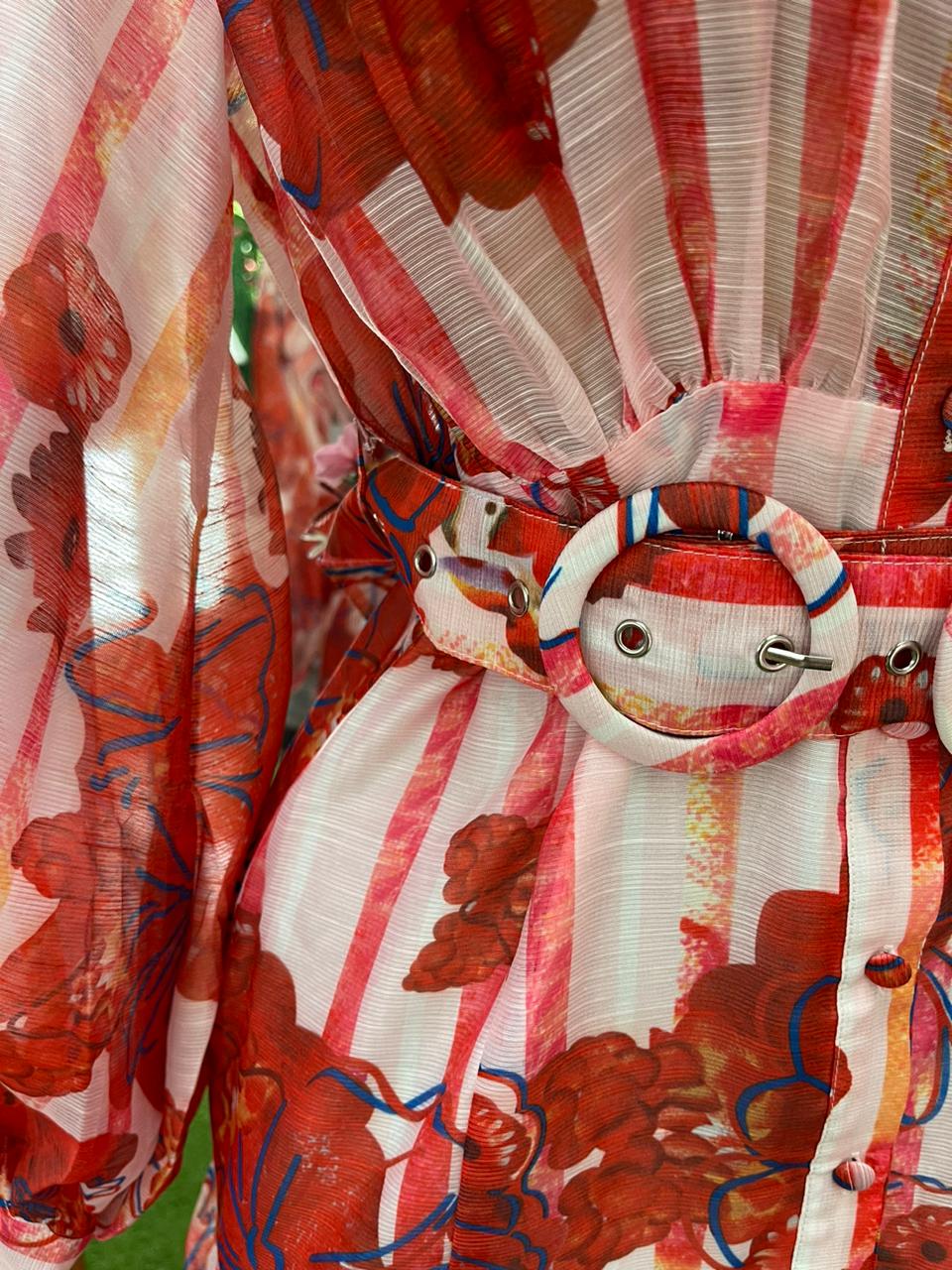 VESTIDO ML FLORAL NARANJA