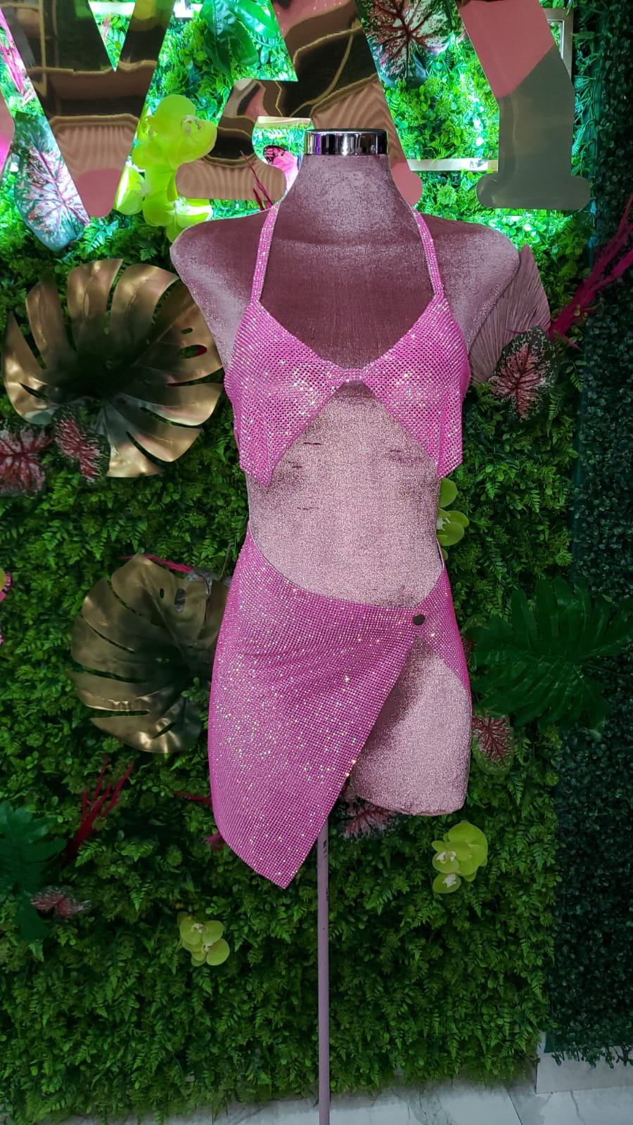 SET FALDA/TOP CRISTALES ROSA