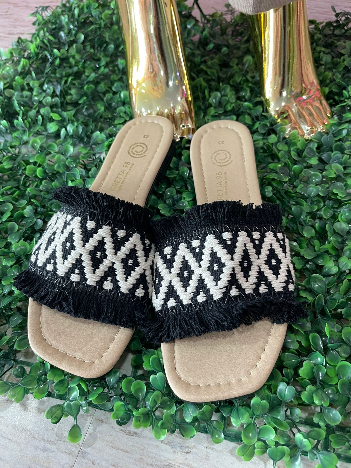 SANDALIAS TEJIDAS BLACK WHITE