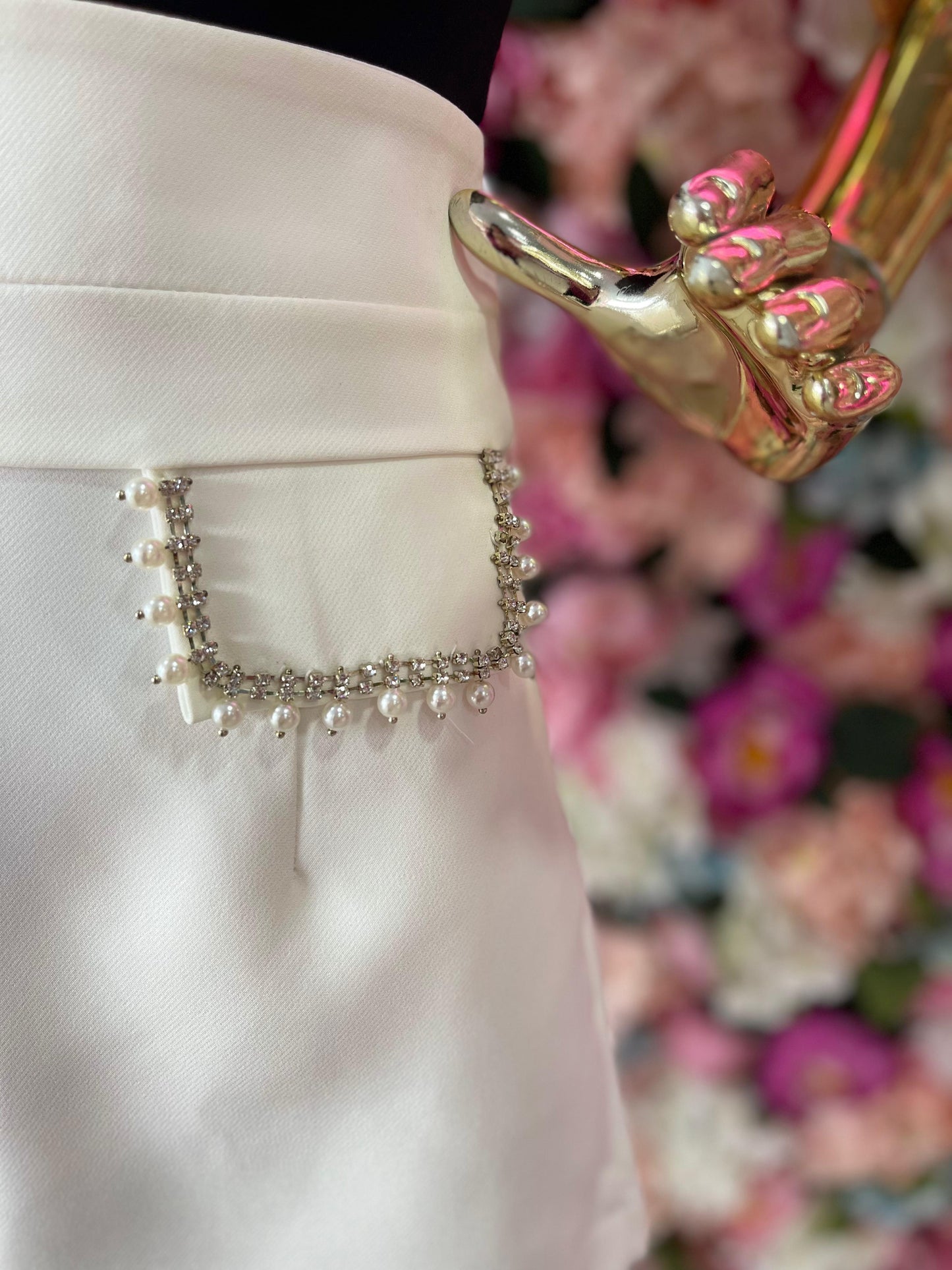 SHORT PERLAS/CRISTALES BLANCO