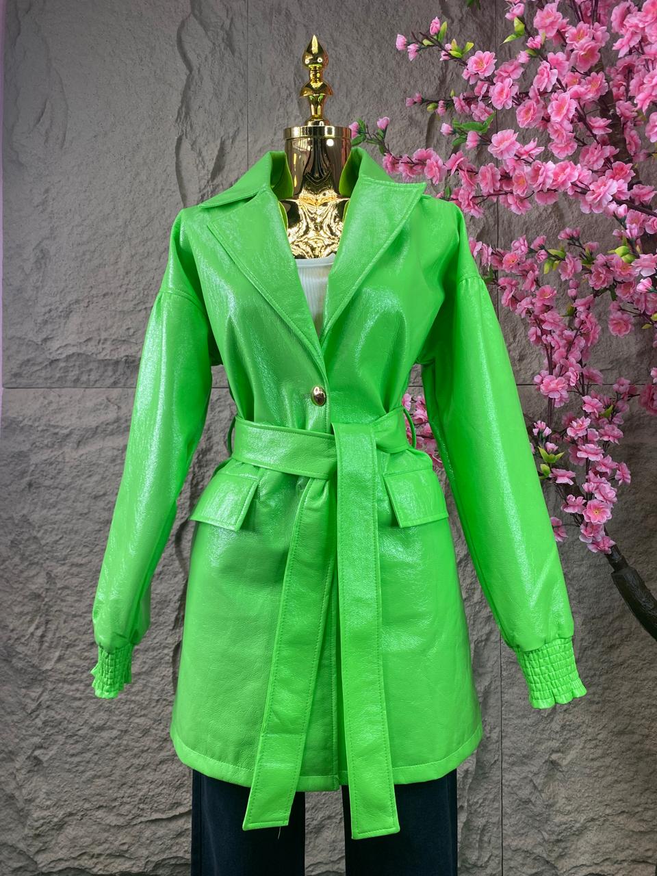 ABRIGO VINIL ROSA Y VERDE