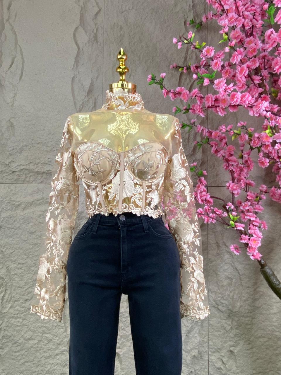 BLUSA CORSET ML ENCAJE DORADO