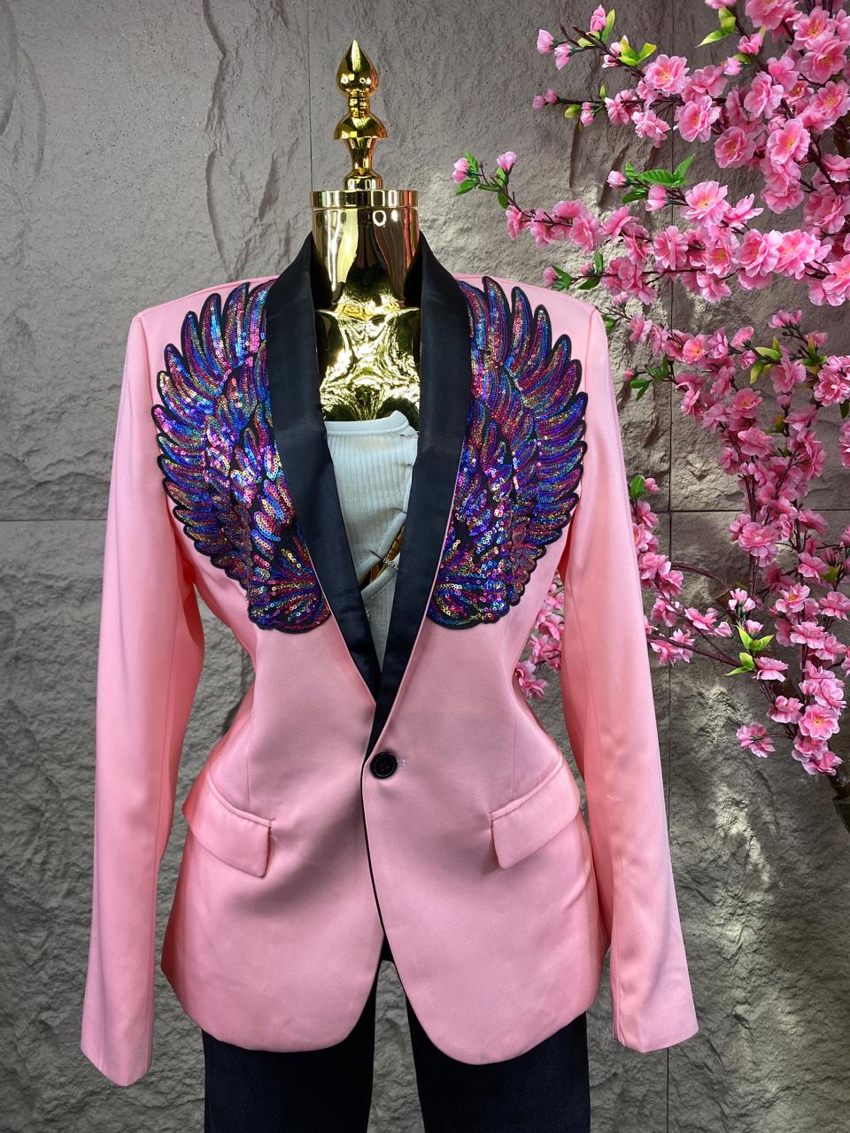 SACO CON ALAS LENTEJUELA ROSA