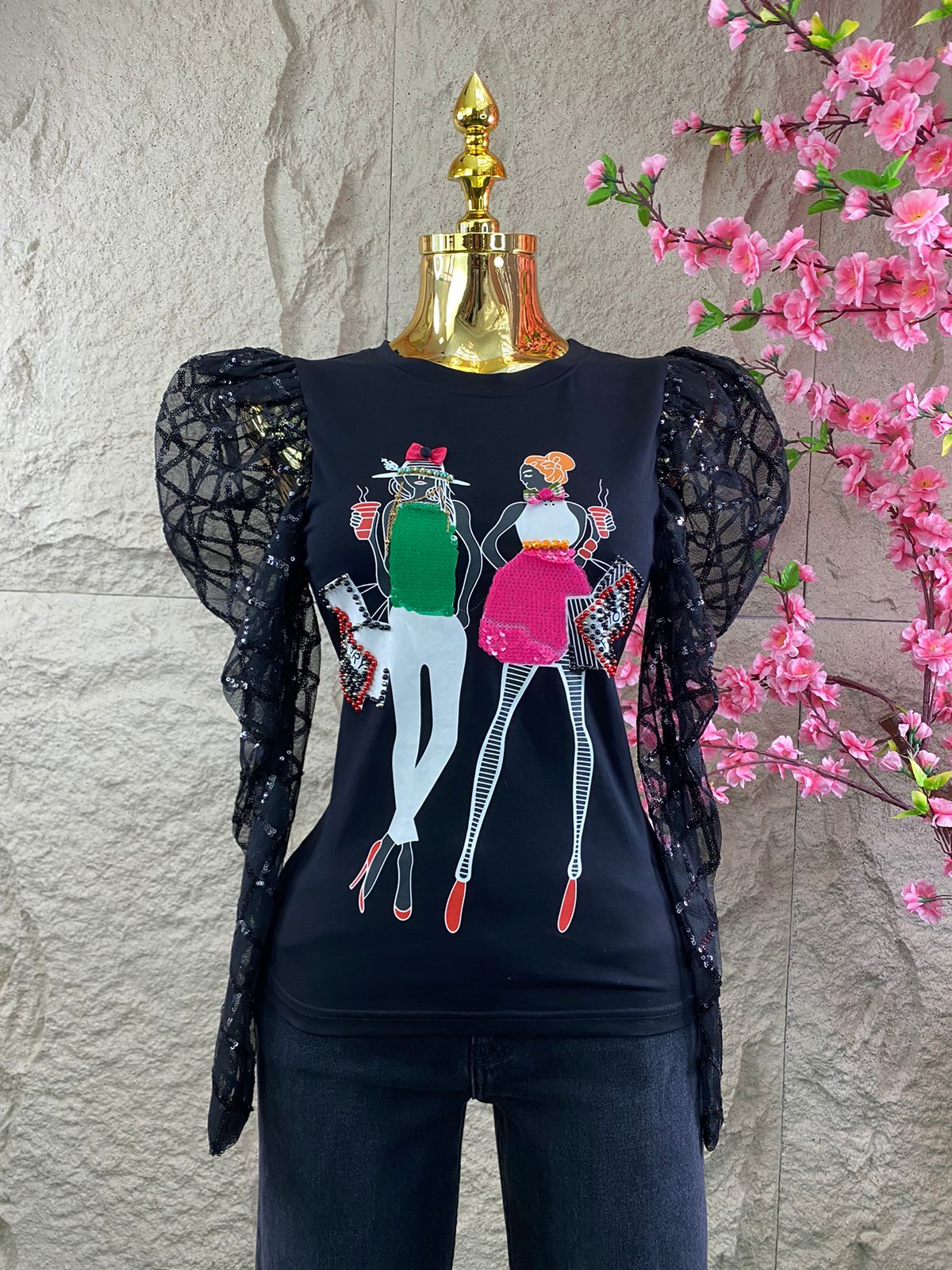 BLUSA ML APLICACIONES FASHION NEGRO