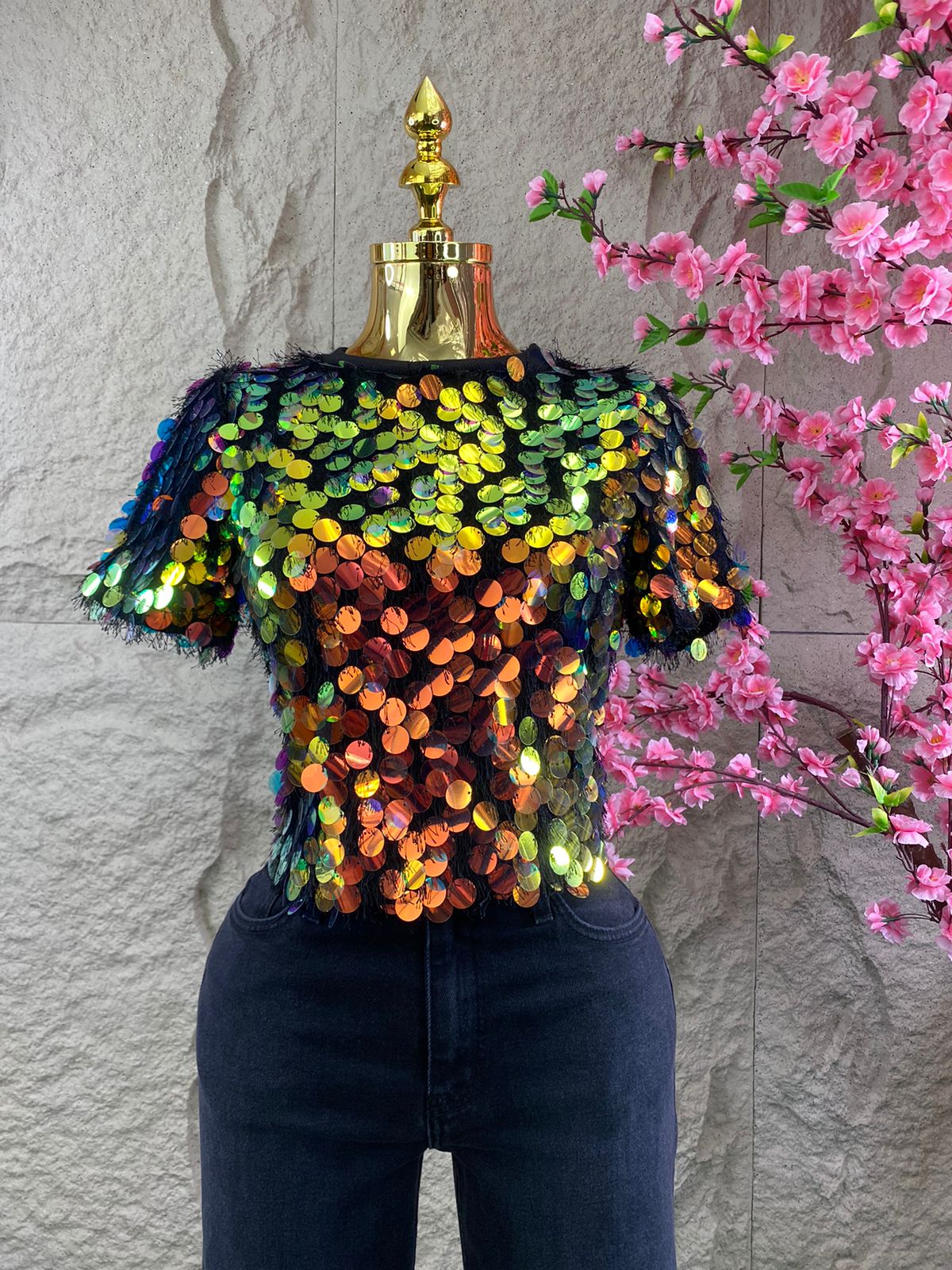 BLUSA MC CON LENTEJUELAS TORNASOL