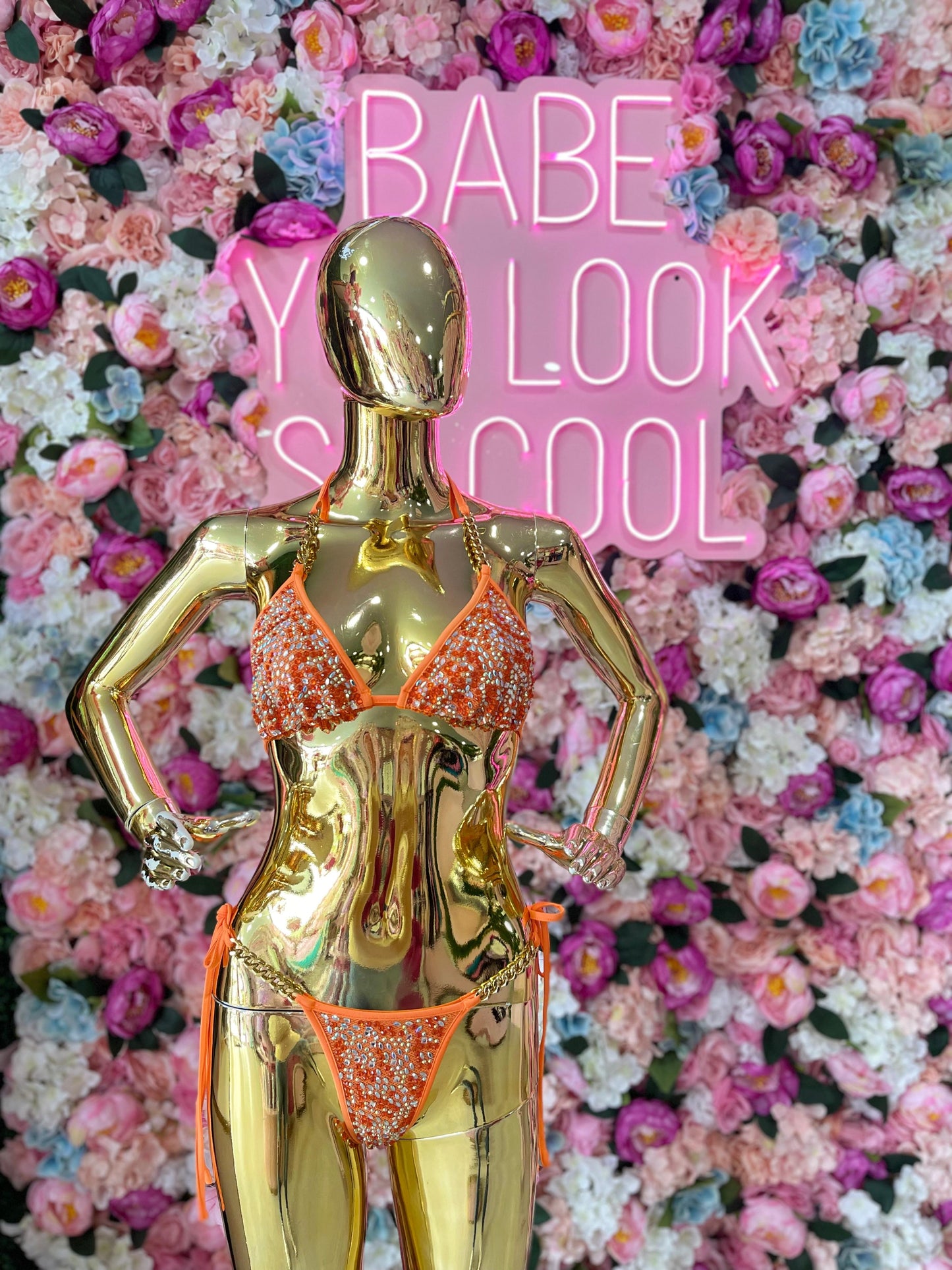 TRAJE DE BAÑO BRILLOS NARANJA