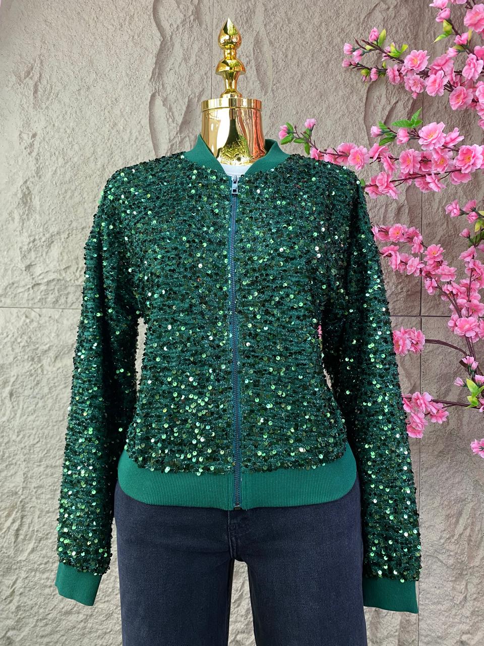 CHAMARRA CON LENTEJUELA VERDE