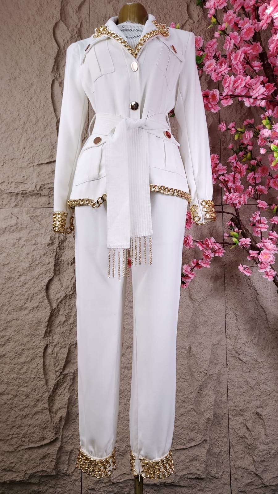 CONJUNTO PANTALON/SACO CADENAS BEIGE