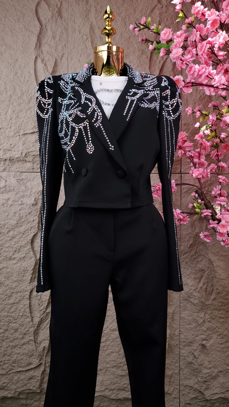 CONJUNTO PANT/SACO CON BRILLOS NEGRO