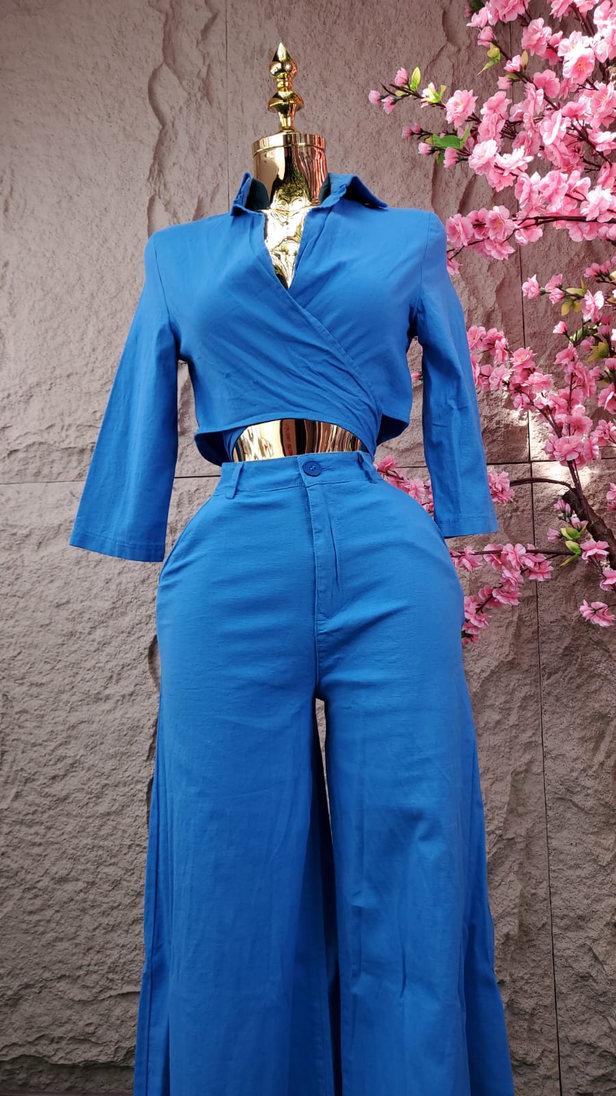 CONJUNTO PANT/BLUSA ALGODON AZUL