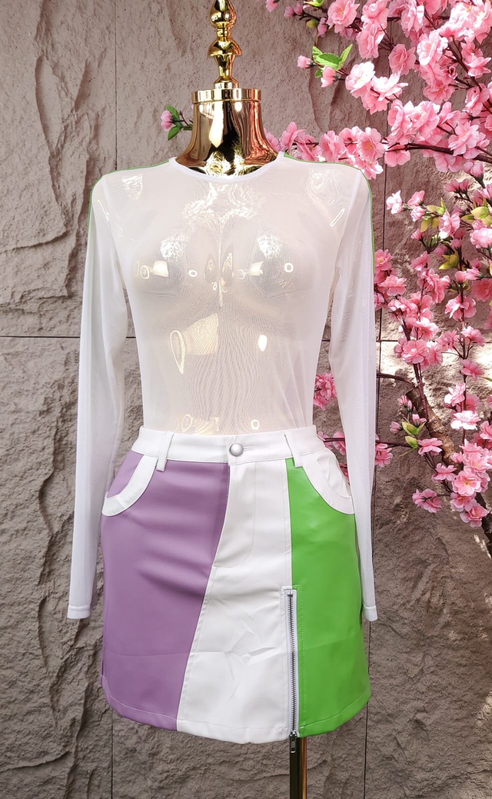 CONJUNTO FALDA/BODY EN VINIPIEL BICOLOR