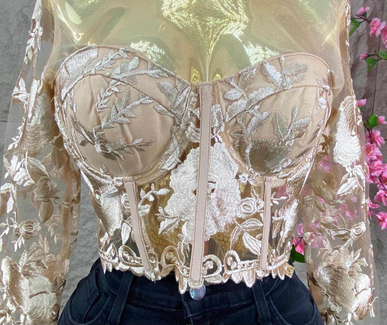 BLUSA CORSET ML ENCAJE DORADO