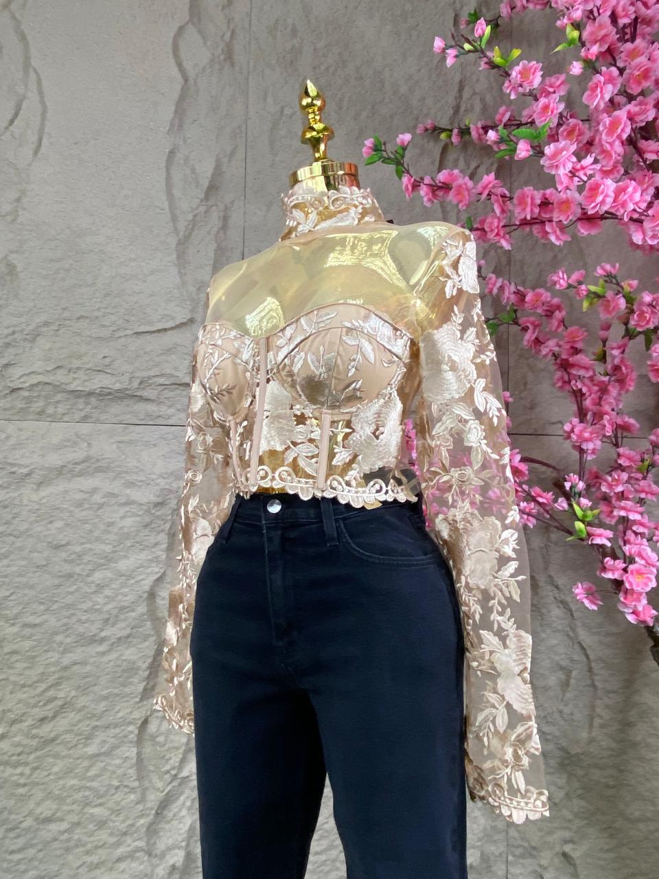 BLUSA CORSET ML ENCAJE DORADO