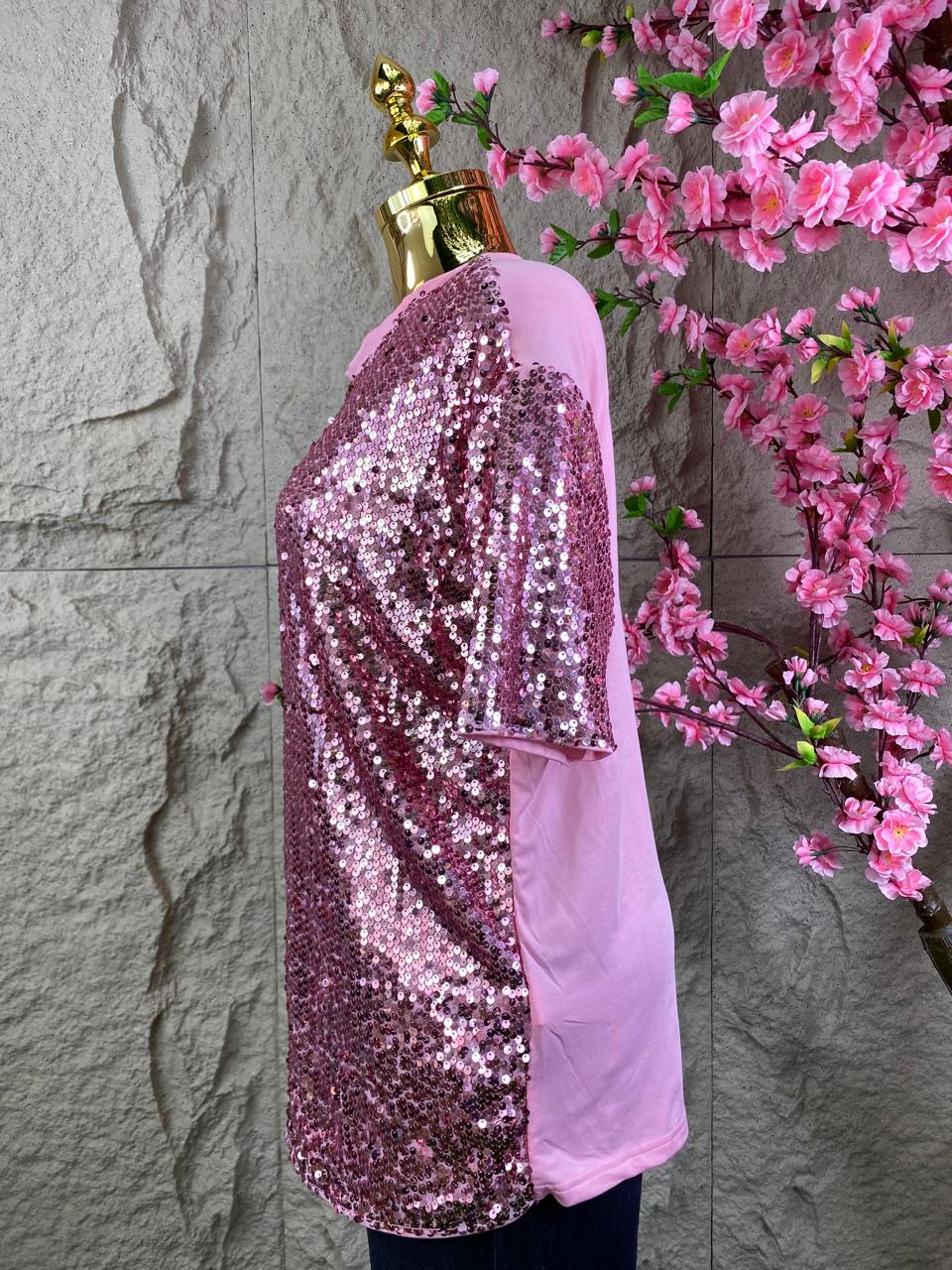 BLUSA MC CON LENTEJUELA ROSA