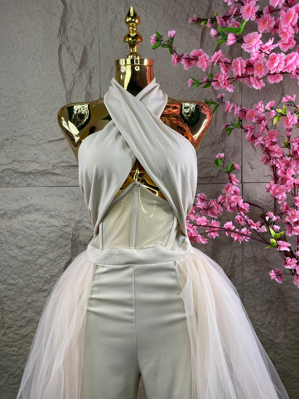 JUMPSUIT/CORSET CON TUL BEIGE