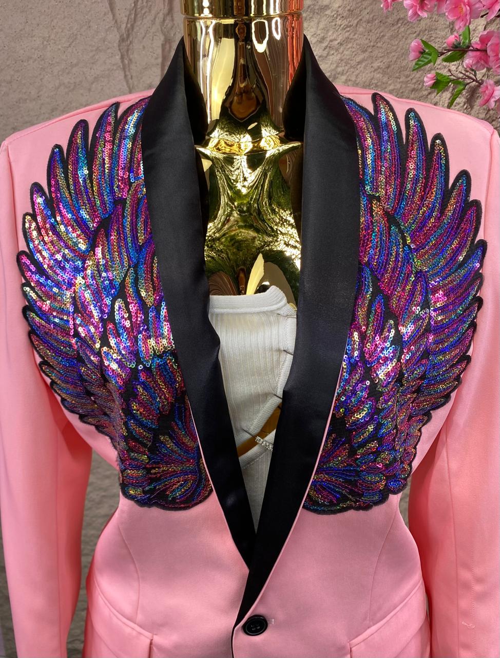 SACO CON ALAS LENTEJUELA ROSA