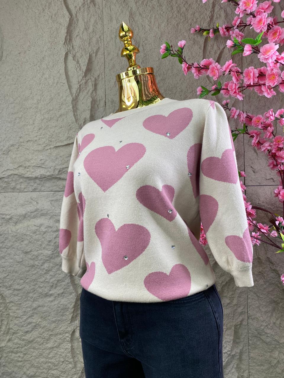 BLUSA CORAZONES Y CRISTALES ROSA