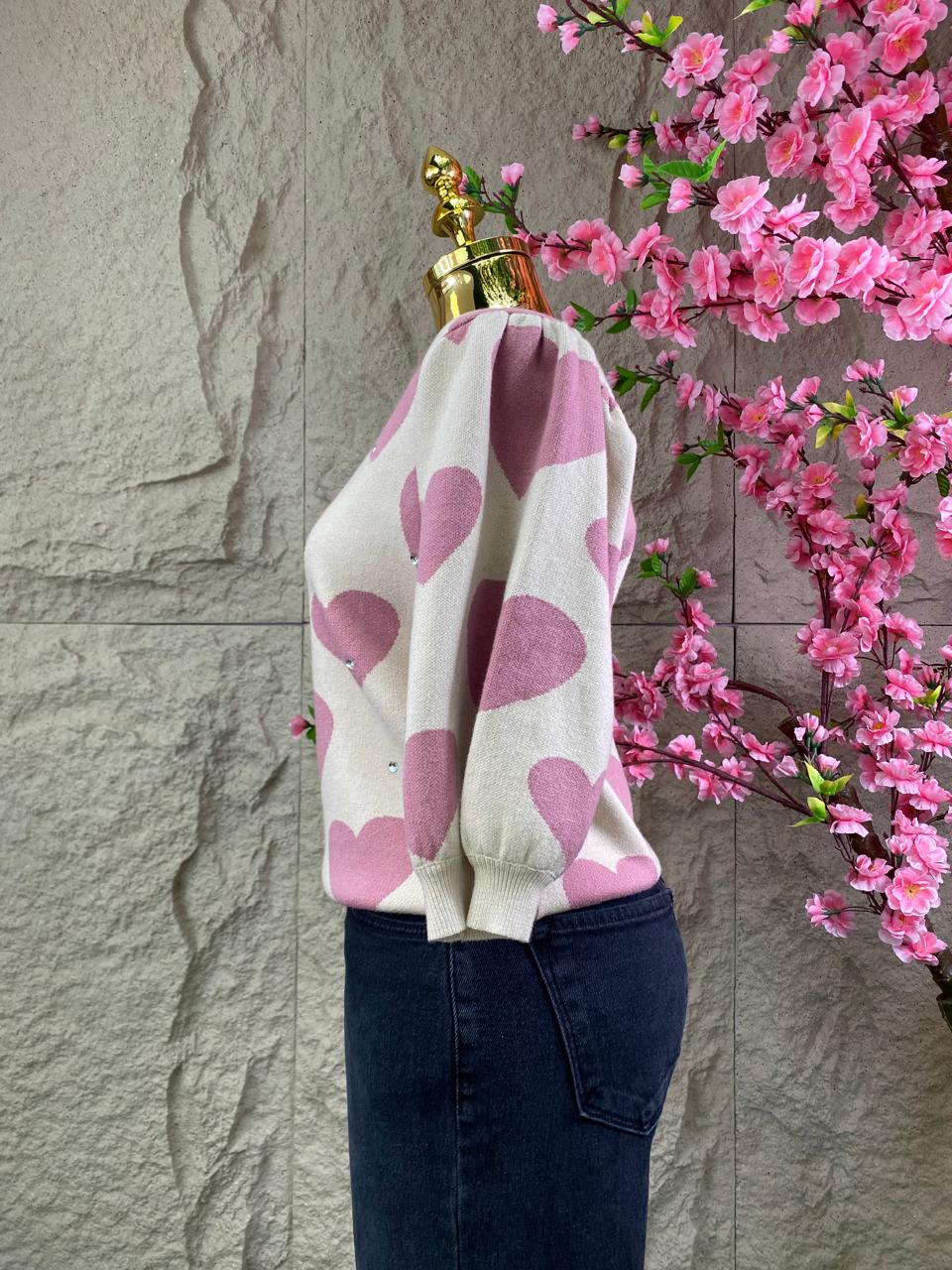 BLUSA CORAZONES Y CRISTALES ROSA