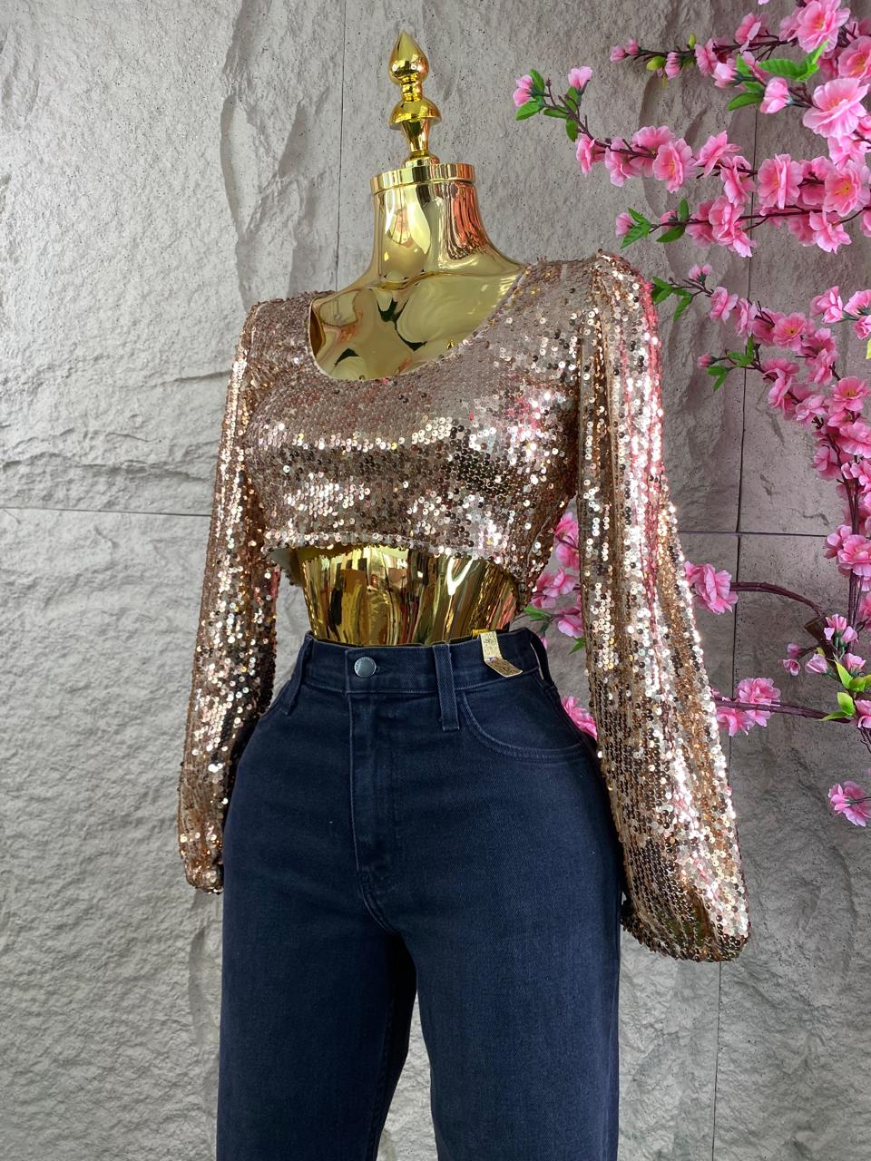 BLUSA ML LENTEJUELA DORADA