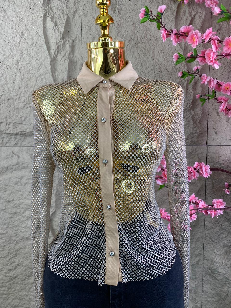 BLUSA ML DE RED Y BRILLOS CON BROCHES