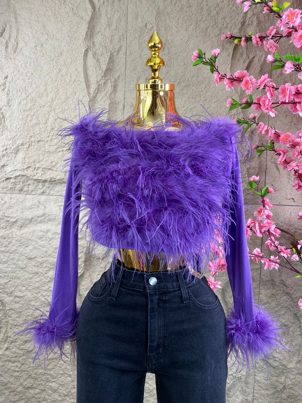 BLUSA ML TAPIZADA DE PLUMAS