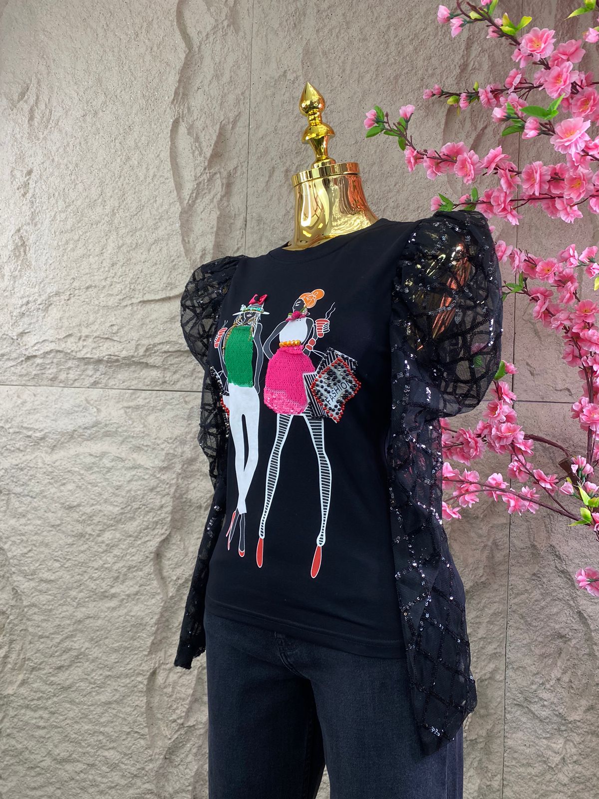 BLUSA ML APLICACIONES FASHION NEGRO
