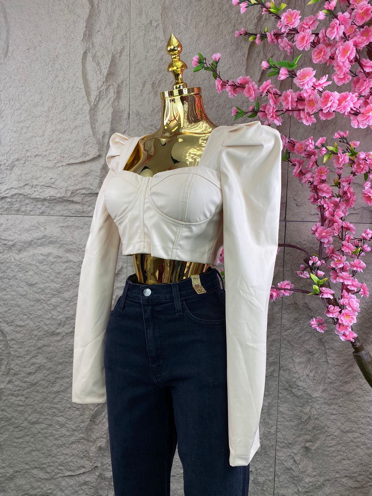 BLUSA TOP ML VINIPIEL BEIGE