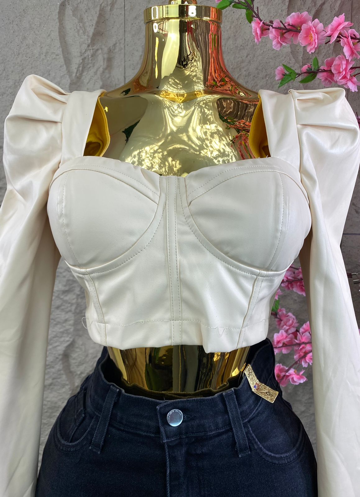 BLUSA TOP ML VINIPIEL BEIGE