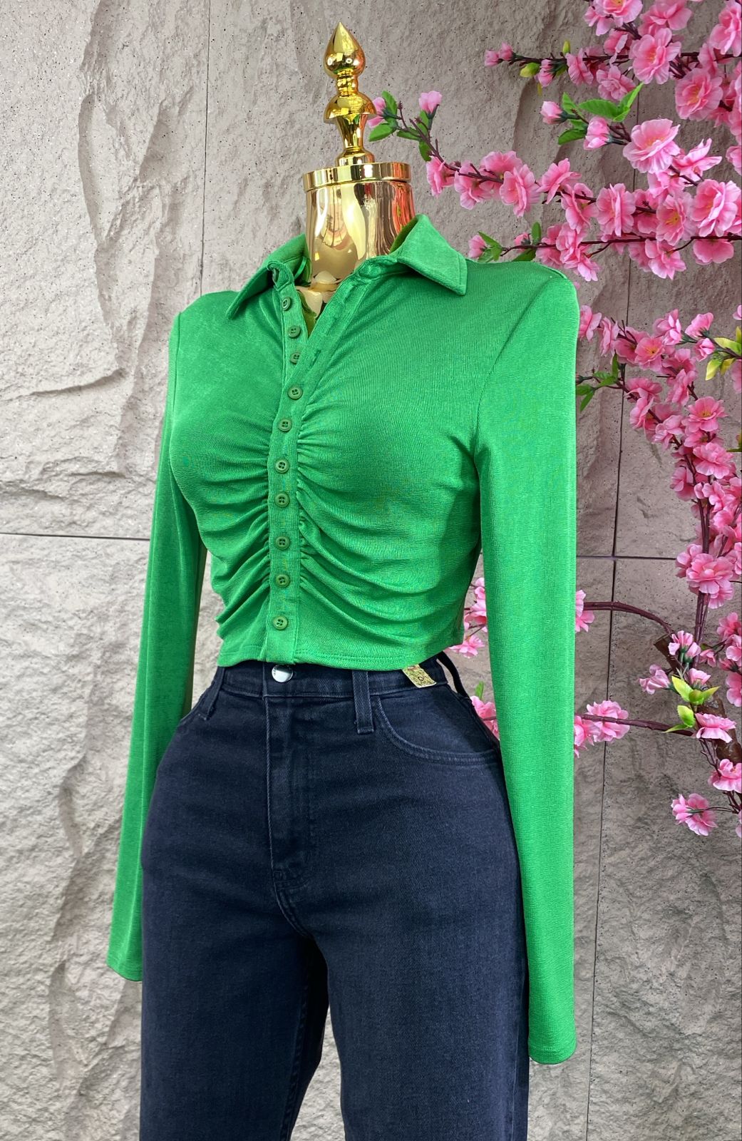BLUSA TOP ML VERDE BRILLANTE