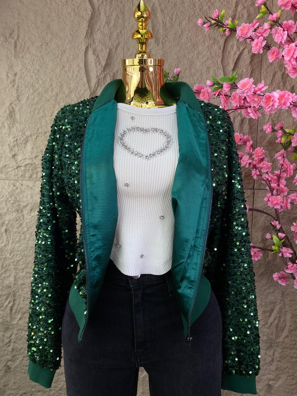CHAMARRA CON LENTEJUELA VERDE