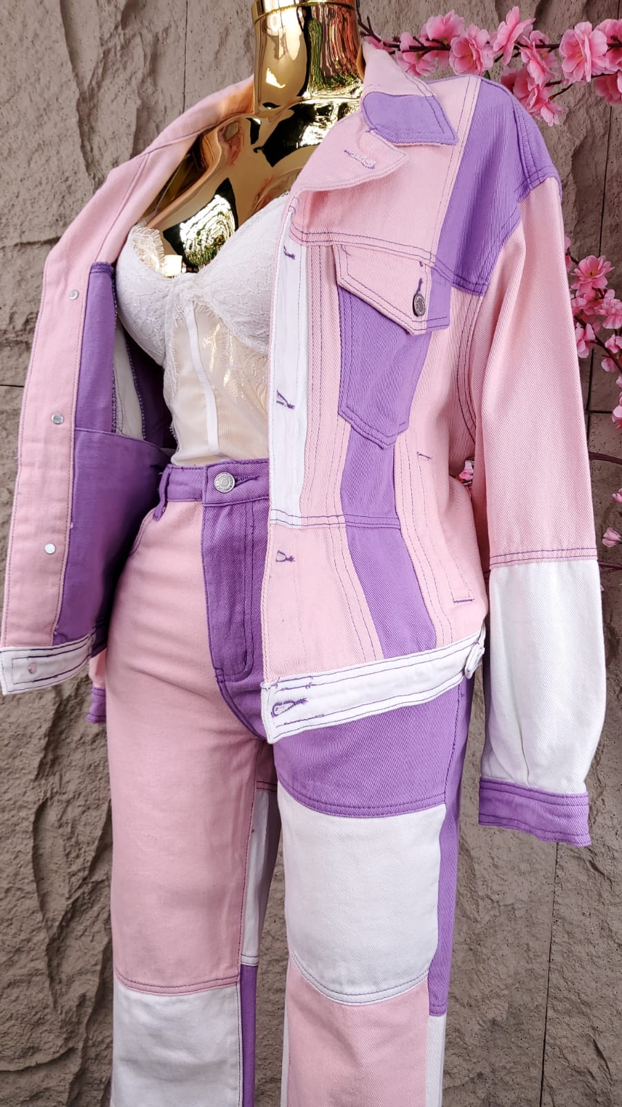 CONJUNTO CHAMARRA /PANTALON MEZCLILLA BICOLOR