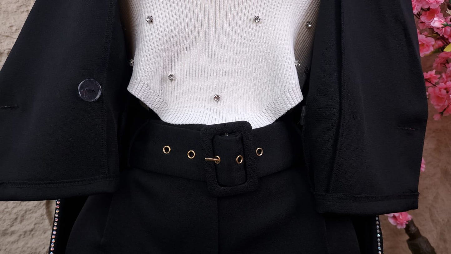 CONJUNTO PANT/SACO CON BRILLOS NEGRO