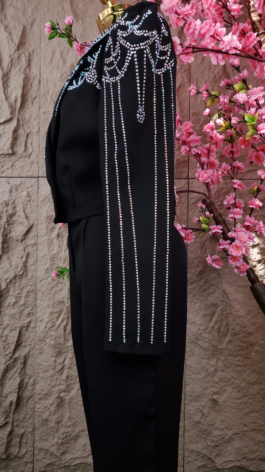 CONJUNTO PANT/SACO CON BRILLOS NEGRO