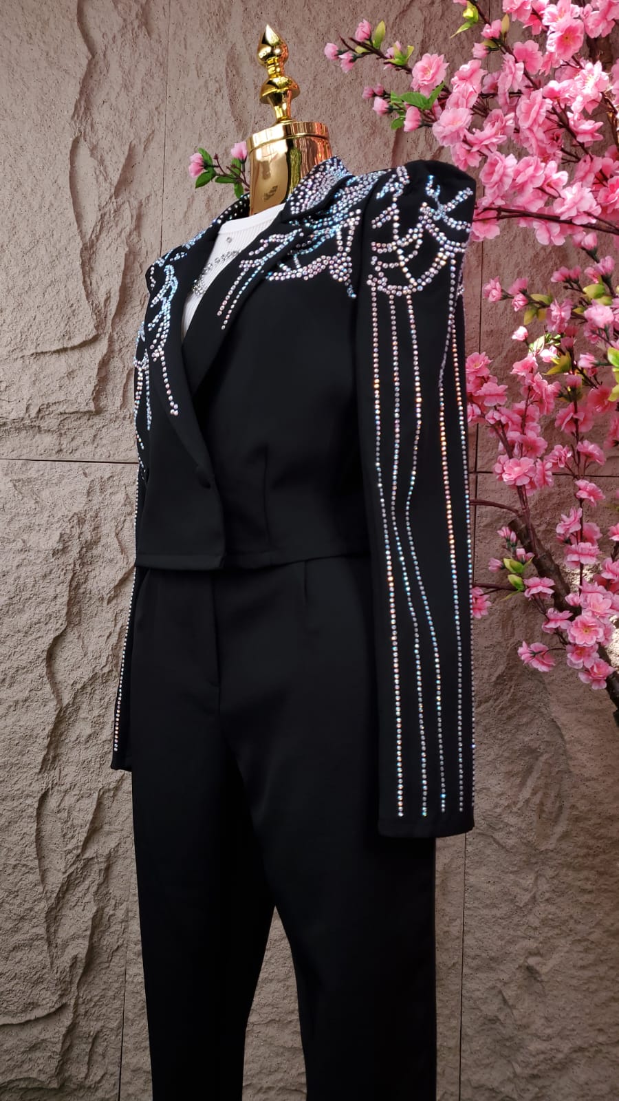 CONJUNTO PANT/SACO CON BRILLOS NEGRO
