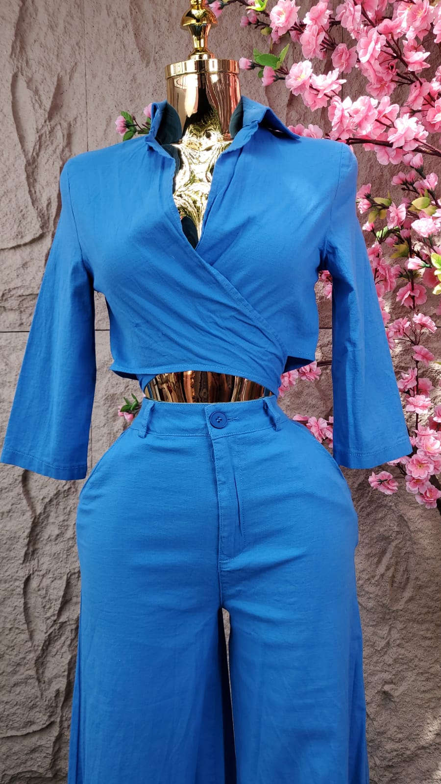 CONJUNTO PANT/BLUSA ALGODON AZUL