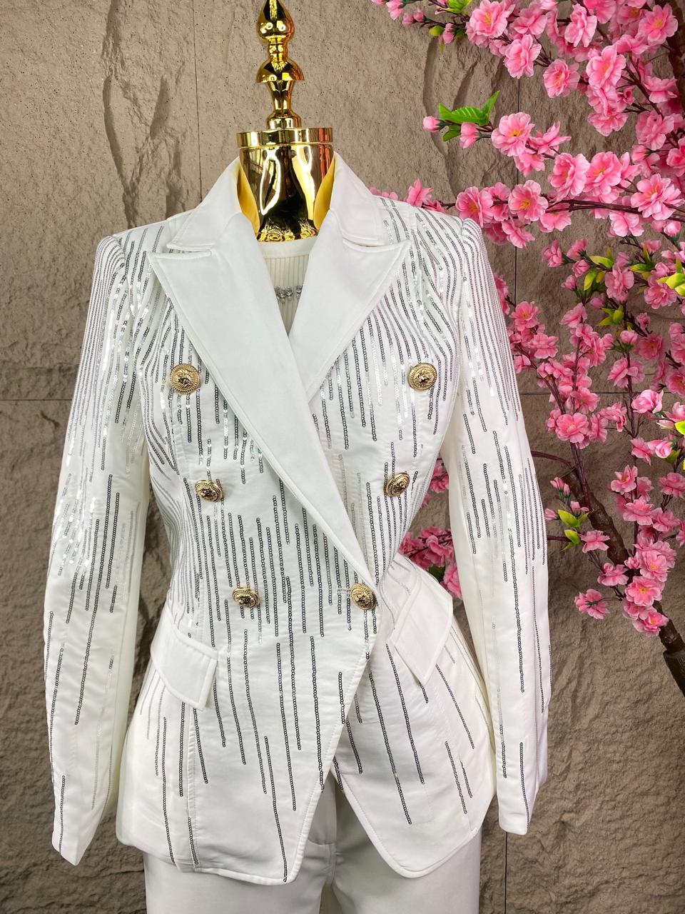 CONJUNTO PANT/SACO LENTEJUELA BLANCO