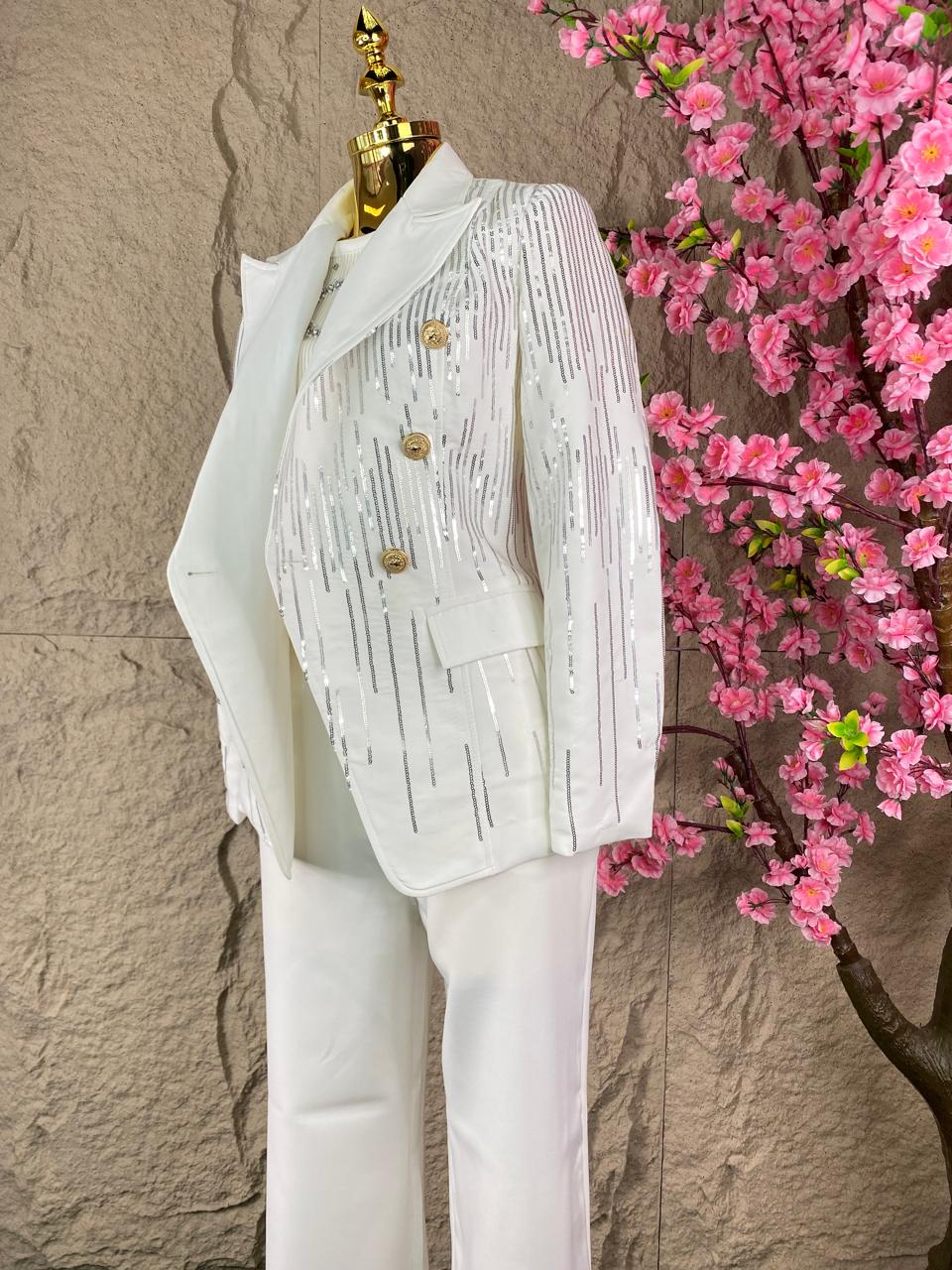 CONJUNTO PANT/SACO LENTEJUELA BLANCO