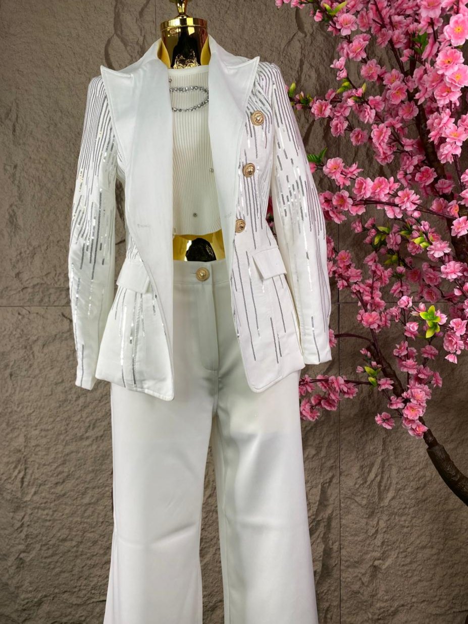 CONJUNTO PANT/SACO LENTEJUELA BLANCO