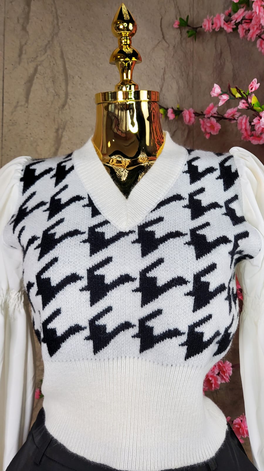 BLUSA ML INVERNAL TIPO CHALECO BLANCO & NEGRO