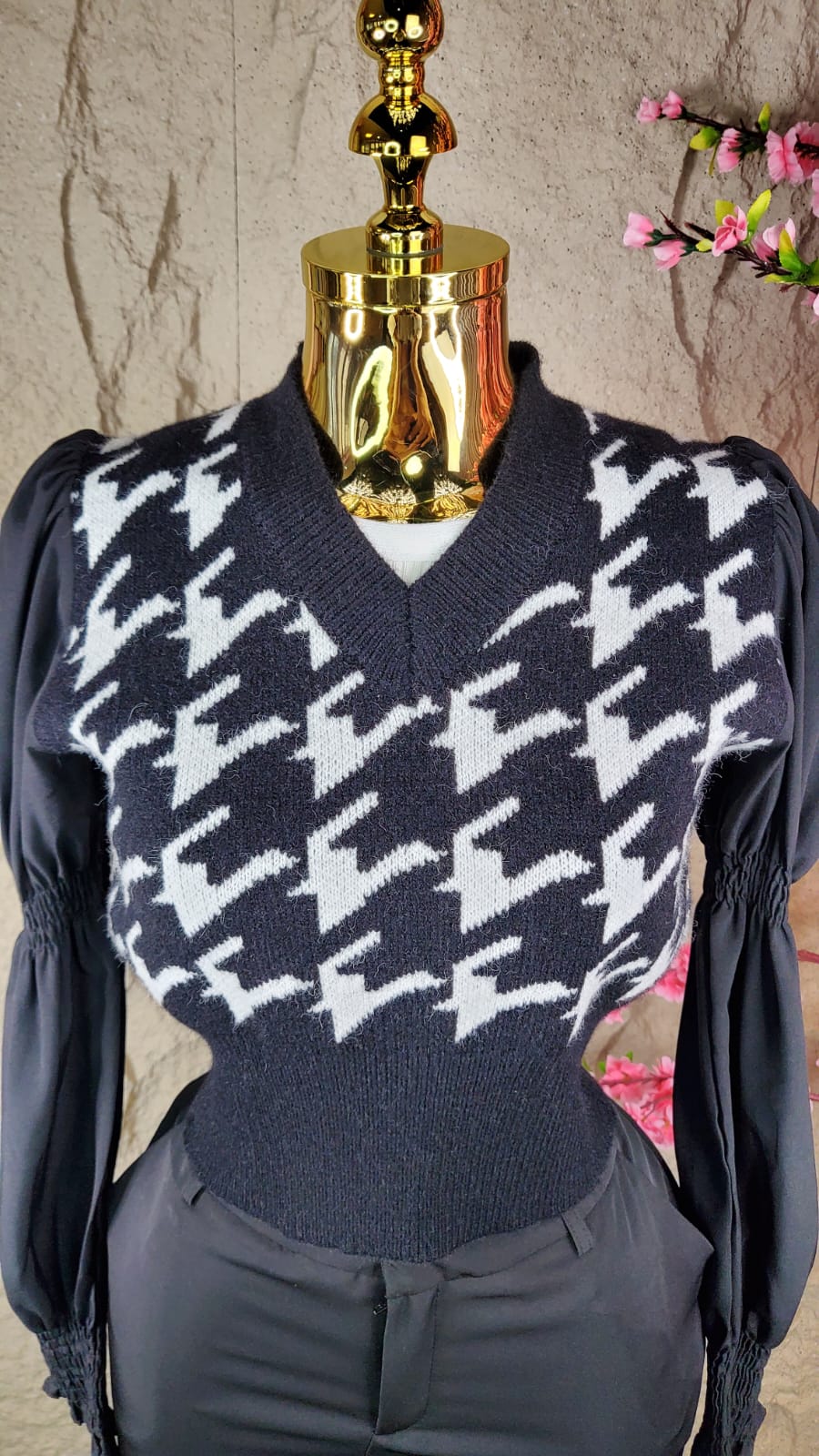BLUSA ML INVERNAL TIPO CHALECO BLANCO & NEGRO