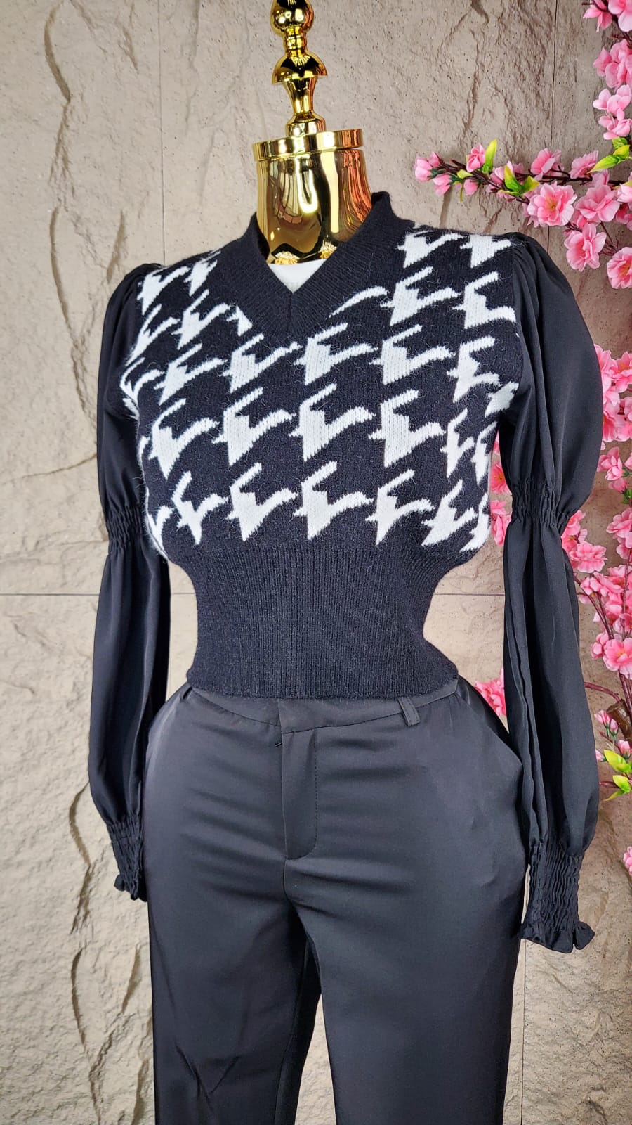 BLUSA ML INVERNAL TIPO CHALECO BLANCO & NEGRO