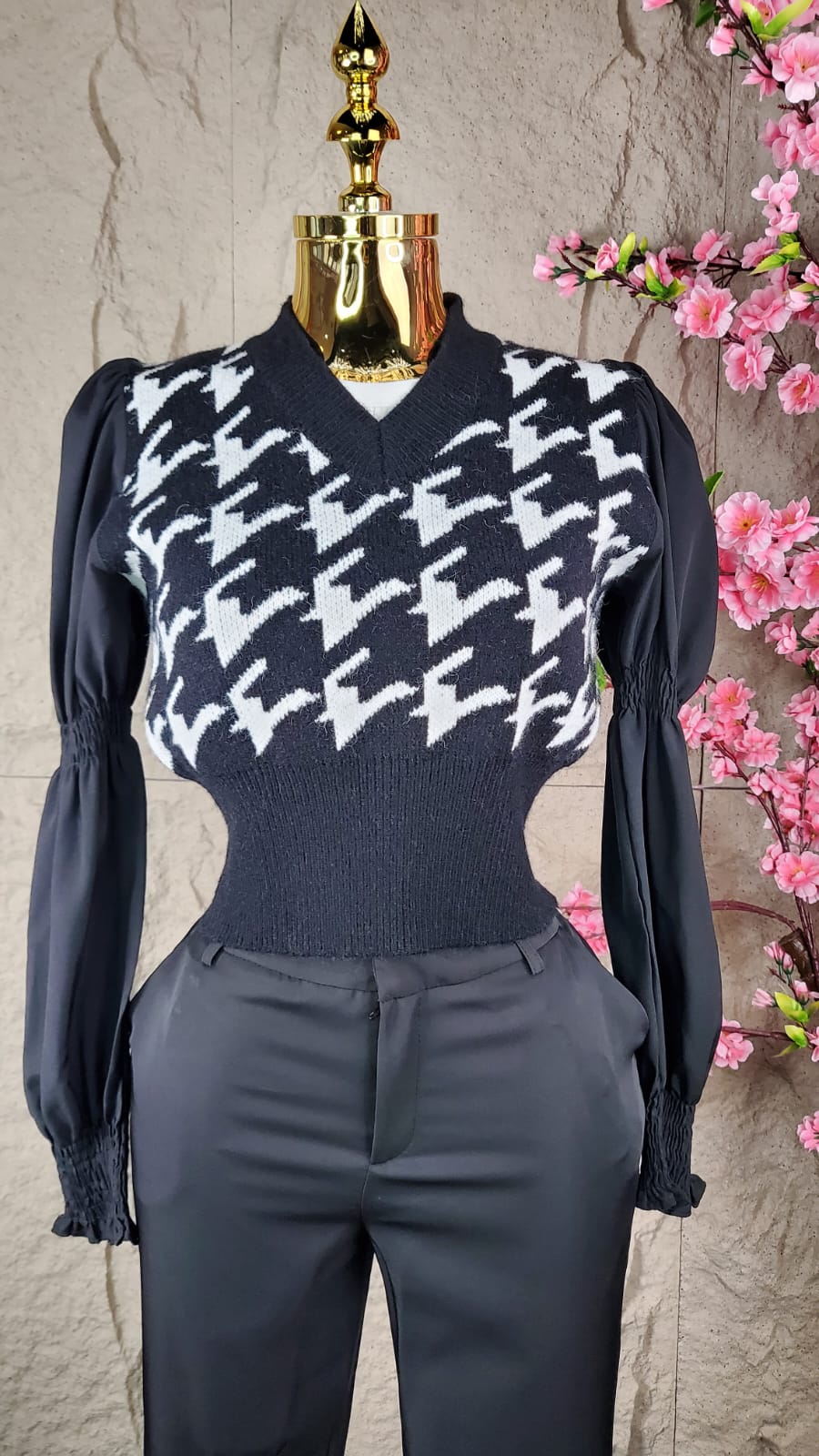 BLUSA ML INVERNAL TIPO CHALECO BLANCO & NEGRO